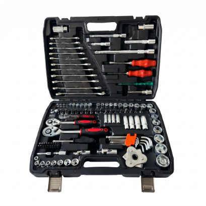 216-piece set of ratchet wrenches and sockets for auto and machine repair, made of carbon steel and galvanized, a complete set of combination hardware tools