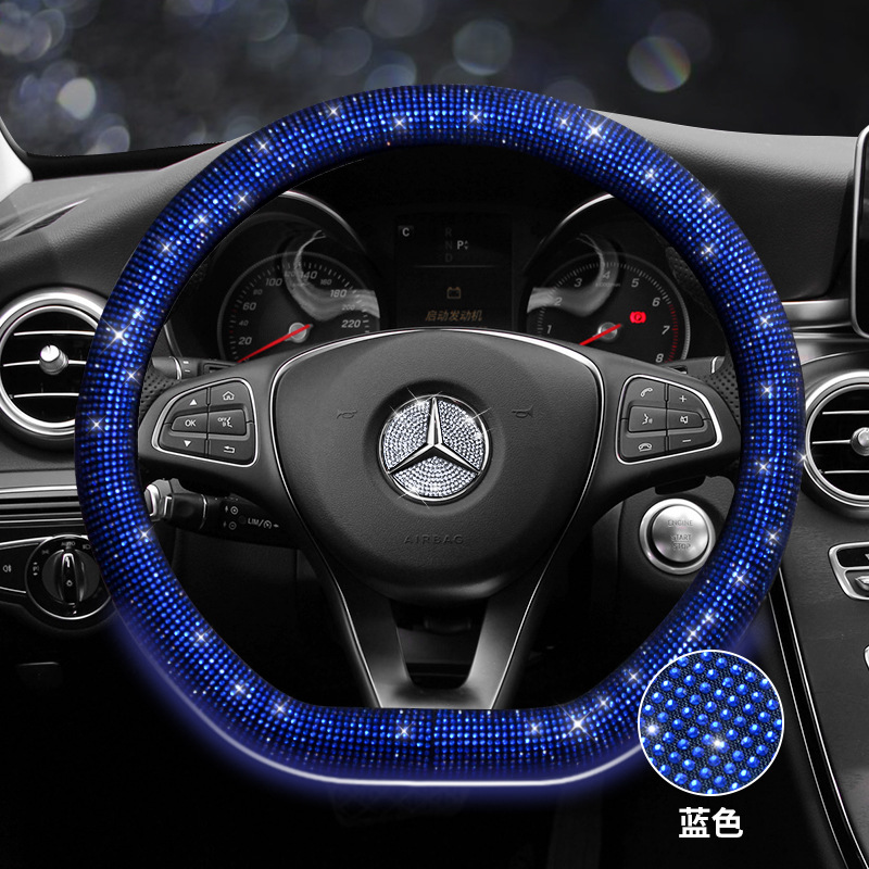 Diamante azul diamante accesorios del coche traje de la cubierta del engranaje del freno de mano hombro cubierta protectora cubierta del volante al por mayor