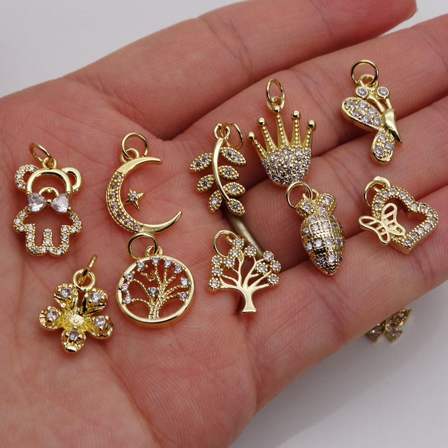 2g Weight Pendant Jewelry Making Type Zircon Inlay Material DIY Jewelry Accessories Classification 1 Piece Quantity Copper Material Leaf, Heart Shape, Bow Knot Pattern Inlay Design Simple Style Style 1 Piece Copper Zircon Leaf Heart Shape Bow Knot Pendant 1