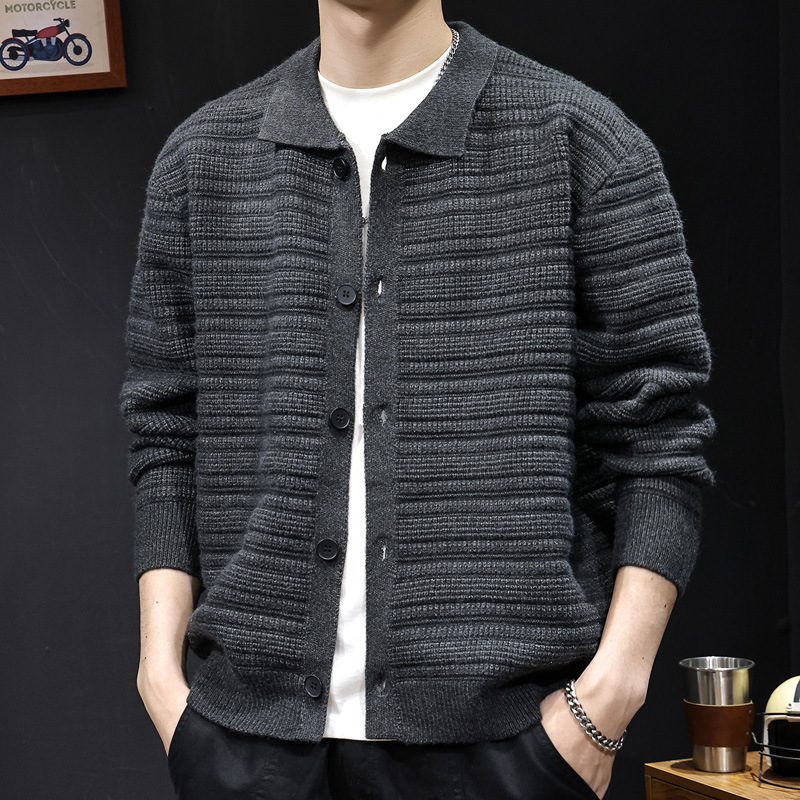 Cardigan Sweater Men's Shirt Jacket Autumn and Winter Men's Heavyweight Thickeneded Long-Sleeved Large Size Clothes 2025 New Retro