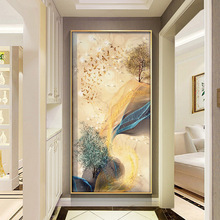 走廊尽头过道壁画鹿镶钻晶瓷轻奢玄关装饰画客厅墙挂画竖抽象现代