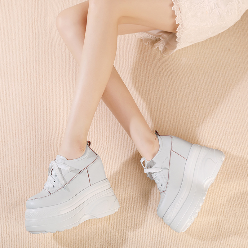 Giày platform nữ đế xuồng cao 14 cm tăng chiều cao, dáng thể thao — Trắng Đỏ
