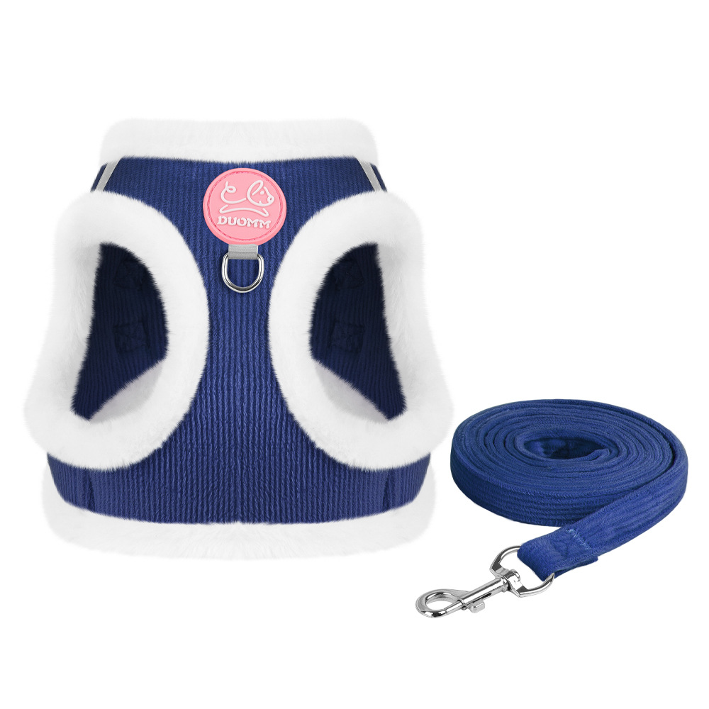 Nueva correa para mascotas, reflectante, cálida, suave, cuerda para pasear perros, arnés para perros cómodo de felpa de piel de conejo integrada