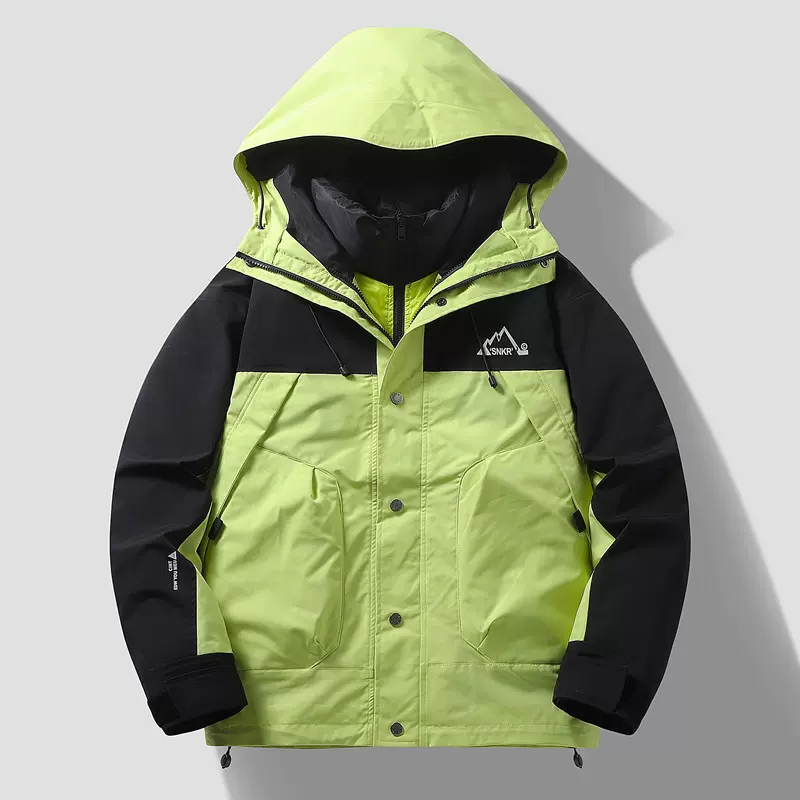 冬季新款三合一款男式潮流拼色加厚时尚高品质连帽保暖羽绒服外套