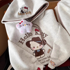 美式复古Kitty卡通重工刺绣设计感连帽卫衣女秋季新款宽松帽衫潮