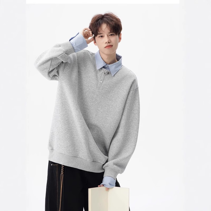 American Polo Sweat Simple Retro Fake Two-piece Shirt Men's Spring Loose Casual College-style Long-sleeved Top American Polo Sweat Simple Retro Fake Two-piece Shirt Men's Spring Loose Casual College-style Long-sleeved Top