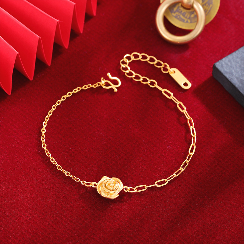 Arena oro pulsera mujer rosa pétalo cobre aleación joyería ajustable temperamento todo partido pulsera exquisitos accesorios al por mayor