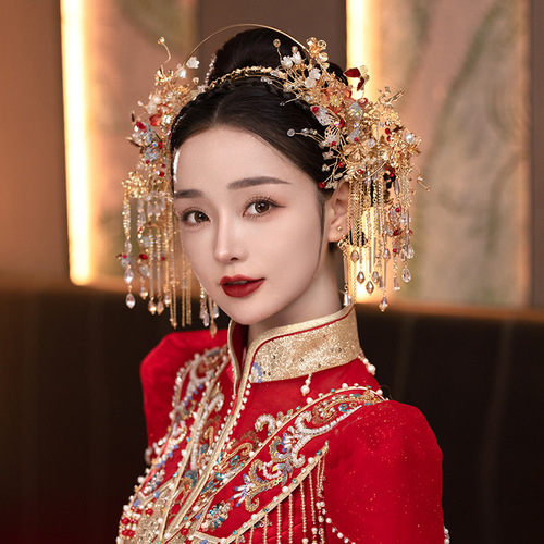 Bridal  phoenix Xiuhe headdress Chinese wedding party photos shooting film drama queen cosplay hair comb Xiuhe dress wedding phoenix crown
