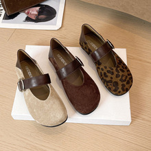豹纹玛丽珍鞋女2025秋冬复古韩版浅口单鞋女软底休闲豆豆鞋大码