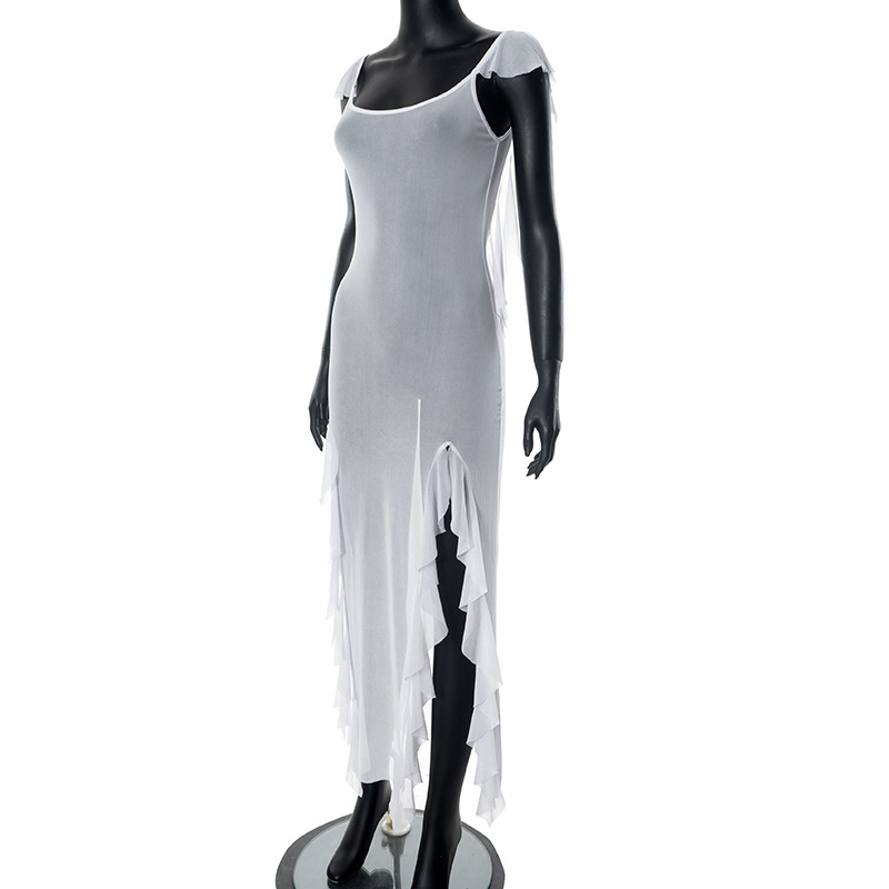 Sexy Backless Mesh Micro Transparent Tied Spaghetti Strap Dress Women Dress Summer