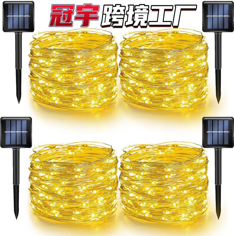 Cross-Border Led Solar Copper Wire String Lights Outdoor Waterproof Fairy Lights Christmas Decoration Garden Remote Control Lawn Lights