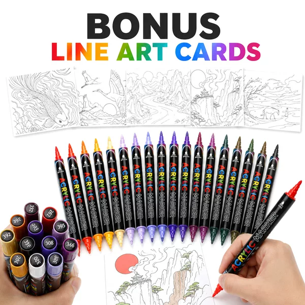 Chinese painting theme color double-ended acrylic markers, 12-piece set, student art-specific markers, journaling and painting pens