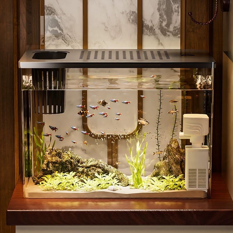 Прозрачный настольный экологический аквариум для золотых рыбок, аквариум для дома, гостиной, ландшафтный дизайн, небольшой ленивый аквариум, цельная форма