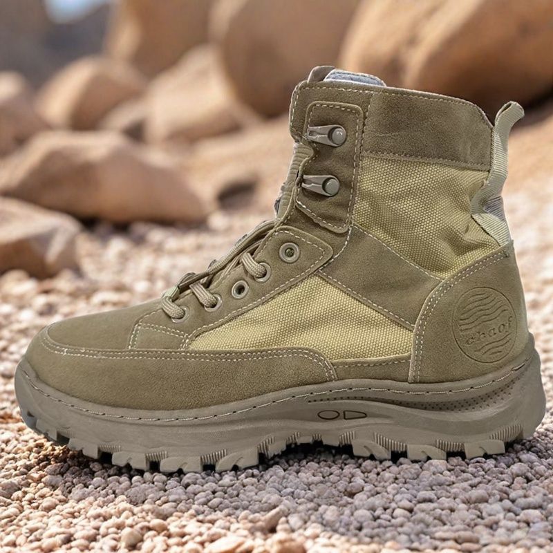 Summer Hiking Shoes, Tongue-In-One Boots, High-Top Canvas Work Shoes, Wear-Resistant Sand-Proof Work Shoes, Outdoor Men's Shoes