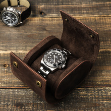 瘋馬皮手表盒單只裝橢圓形戶外旅行可拆卸便攜式手表收納盒現貨