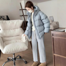 韩版连帽羽绒服女2024冬季新款宽松轻薄小个子保暖白鸭绒面包服