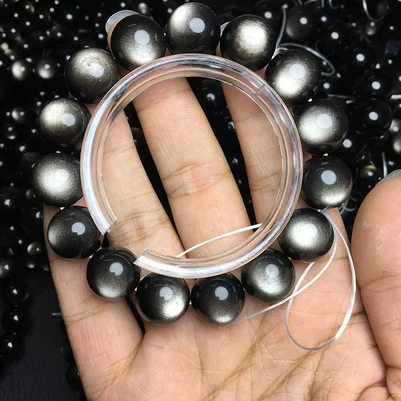 7a 天然银曜石手链 银曜石手串 颗颗活眼 收藏品 银耀石手串