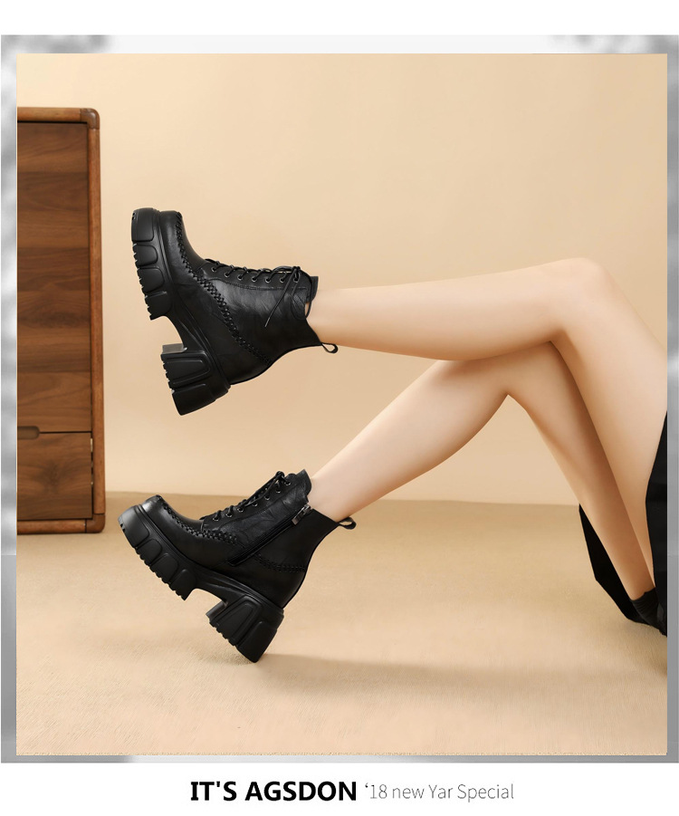 Boot nữ da thật cổ cao ôm bắp chân, đế dày 10 cm, phong cách cổ điển — Lớp lót nhung đen chi tiết 11