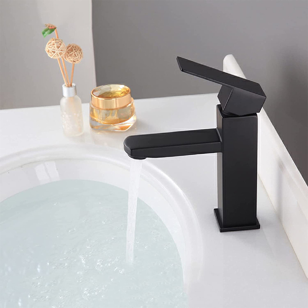 Stainless steel washbasin, hot and cold water faucet, black lacquered square countertop basin, washbasin and mixed faucet manufacturer wholesale Item Picture