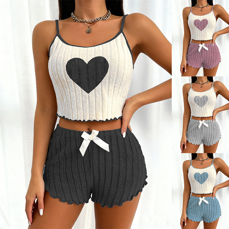 2026 European and American Temu Cross-Border Wish Foreign Trade Women's Clothing New Heart-Shaped Two-Piece Shorts and Tank Top Loose Casual Set