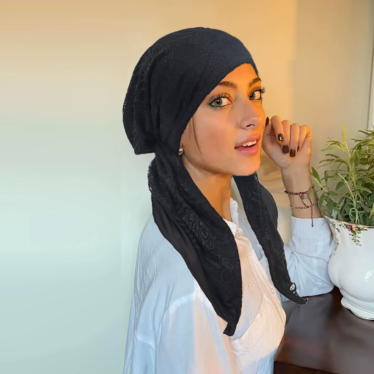 Lace crooked elastic base scarf, Amazon, (Physicals)