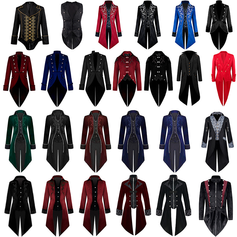 Bestselling 2023 Halloween Amazon: New Medieval Vintage Men's Mid-Length Punk Tuxedo in European & American Style