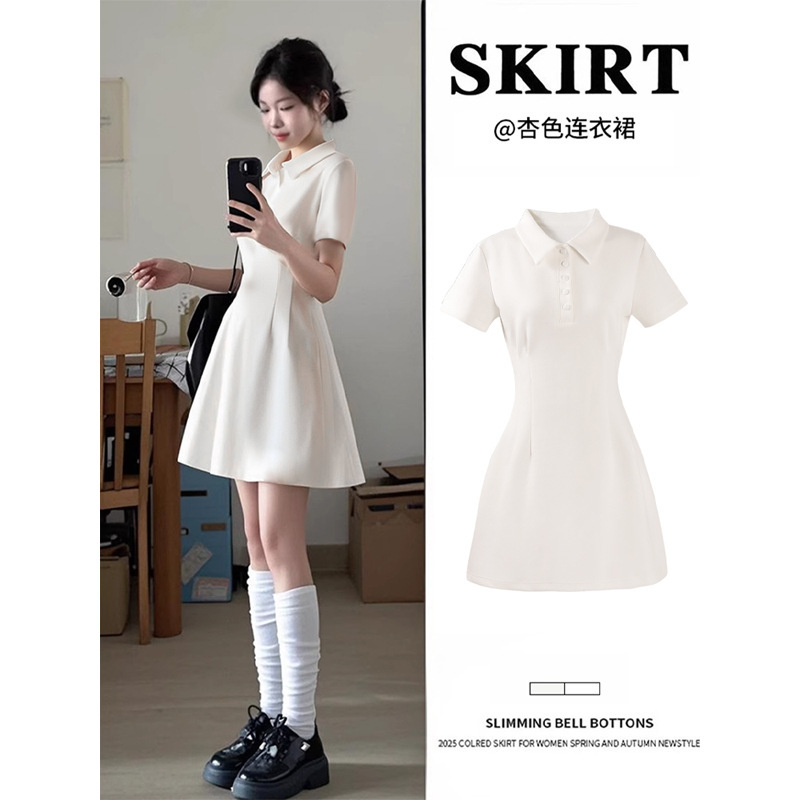 White Polo Dress for Women 2026, Shoulder-Length White Dress, Stunning Summer Dress for Petite Figures, Waist-Cinching A-Line Short Dress