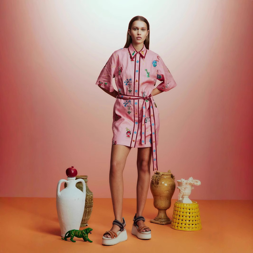 유럽과 미국 국경 2024 새로운  독립 역 레저 패션 린넨 셔츠 카디건 기질 조커 원피스