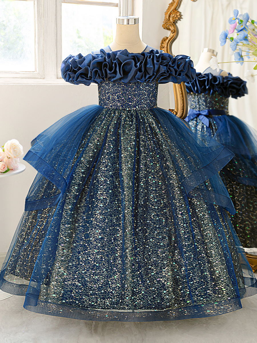 Ropa para niños spot 2025 vestidos para niños europeos y americanos nuevo vestido de princesa de cumpleaños de hilo de red esponjoso vestido de noche para niñas niña niña de las flores