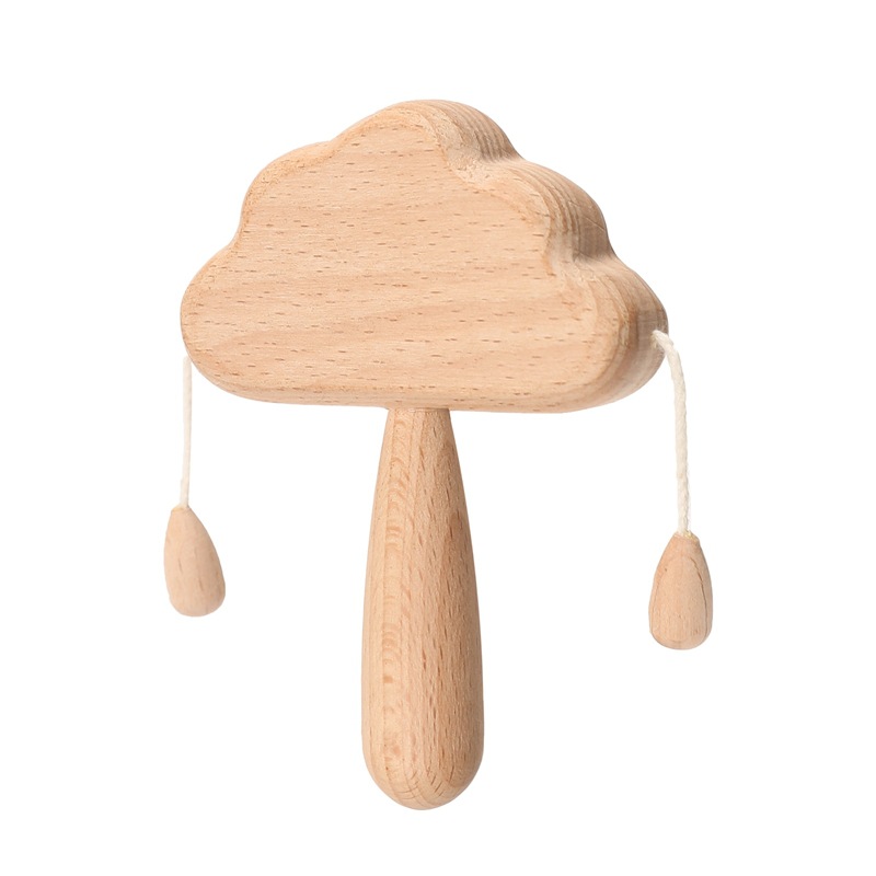 Sonajero de madera maciza en forma de nube para niños de 0 a 1-3 años, juguete educativo para bebés recién nacidos, sonajero de madera relajante para masticar