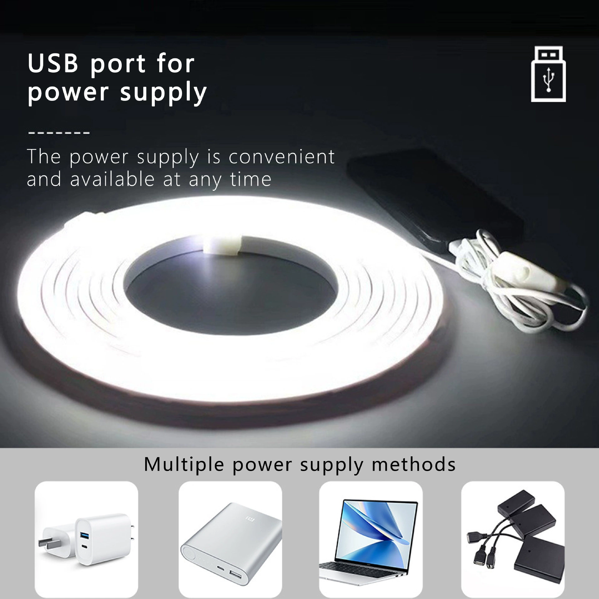 USB неоновая лента, 5 В, гибкая LED‑лента с кнопкой‑переключателем, 1–5 м, много цветов
