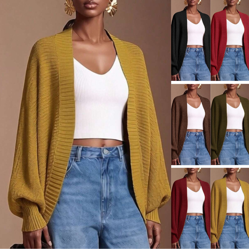 2026 European and American Cross-Border Amazon Autumn and Winter New Casual Solid Color Loose Lazy Long-Sleeved Sweater Knitted Cardigan for Women