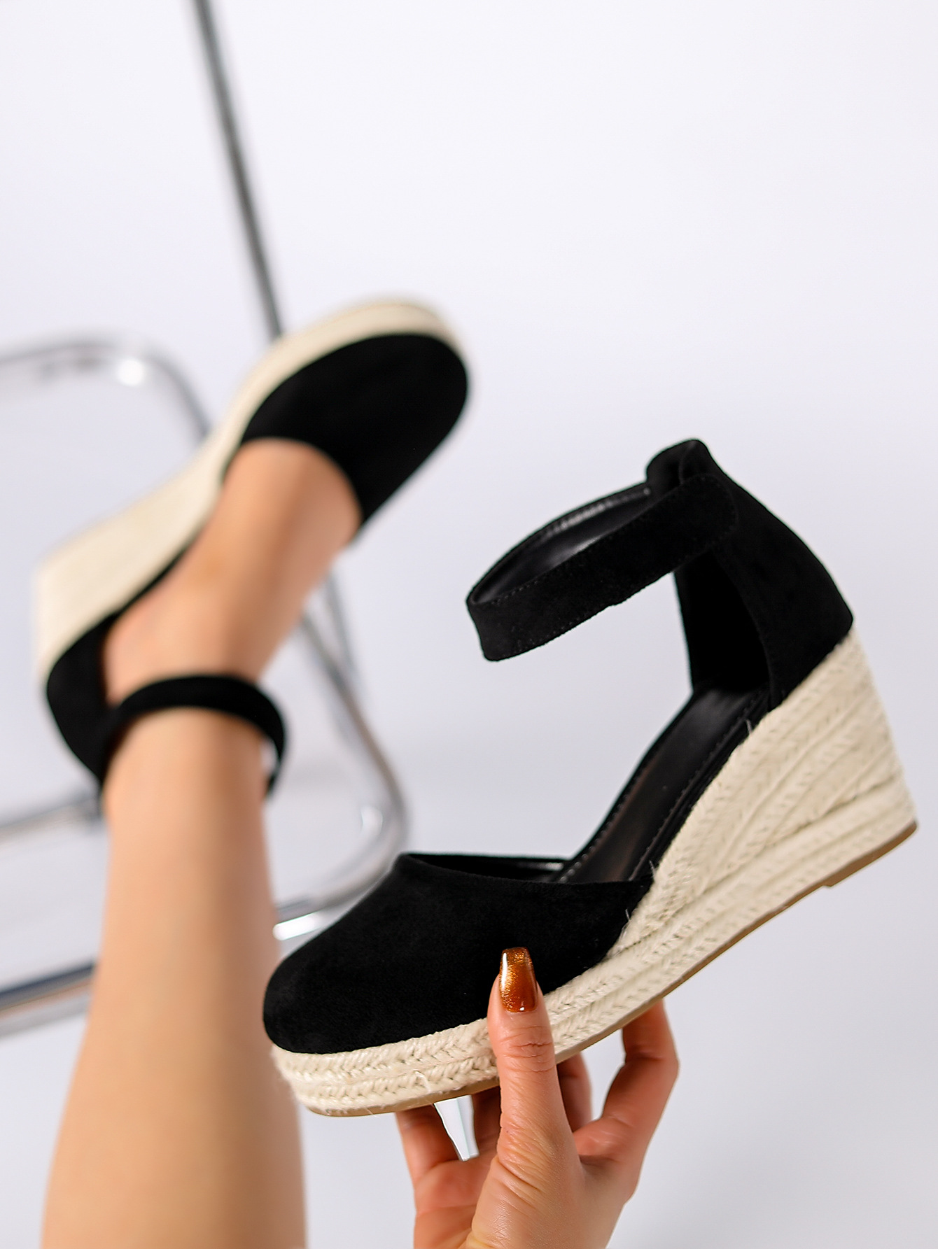 Sandalias de moda de comercio exterior nuevas zapatillas Baotou talón sandalias plataforma impermeable de suela gruesa sandalias mágicas de cuerda de cáñamo tejidas en paja