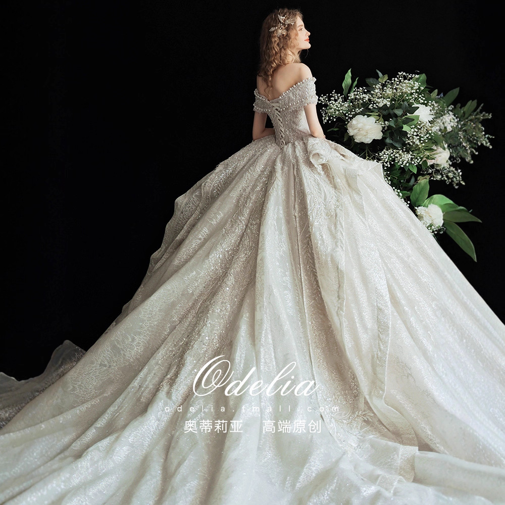 Odelia "Pearl" court style drag -tail wedding dress luxury heavy…