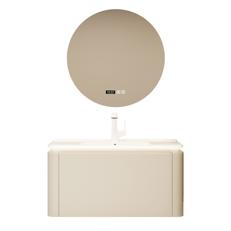 Cerámica integral cuenca crema viento inodoro de madera sólida gabinete de baño combinación lavabo lavabo cara espejo inteligente gabinete lavabo