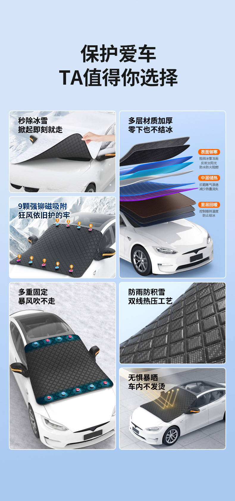 Universal Magnetic Thickened Snow Shield for Cars, Sunshade, Frost Protection, Snow Cover, Anti-Freeze Car Cover
