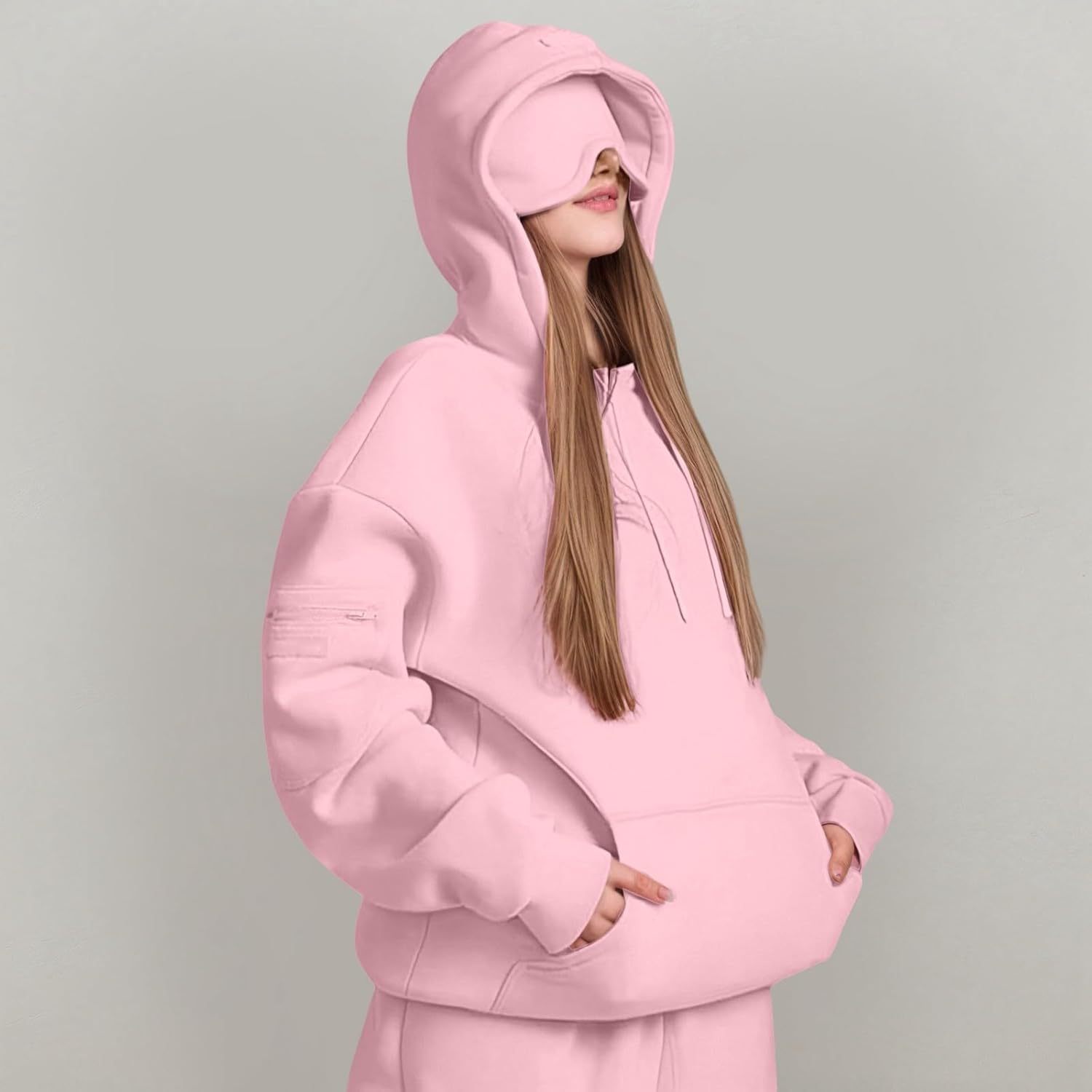 Women's Solid Colour Hooded Jumper Casual Pullover Top_voghion.com