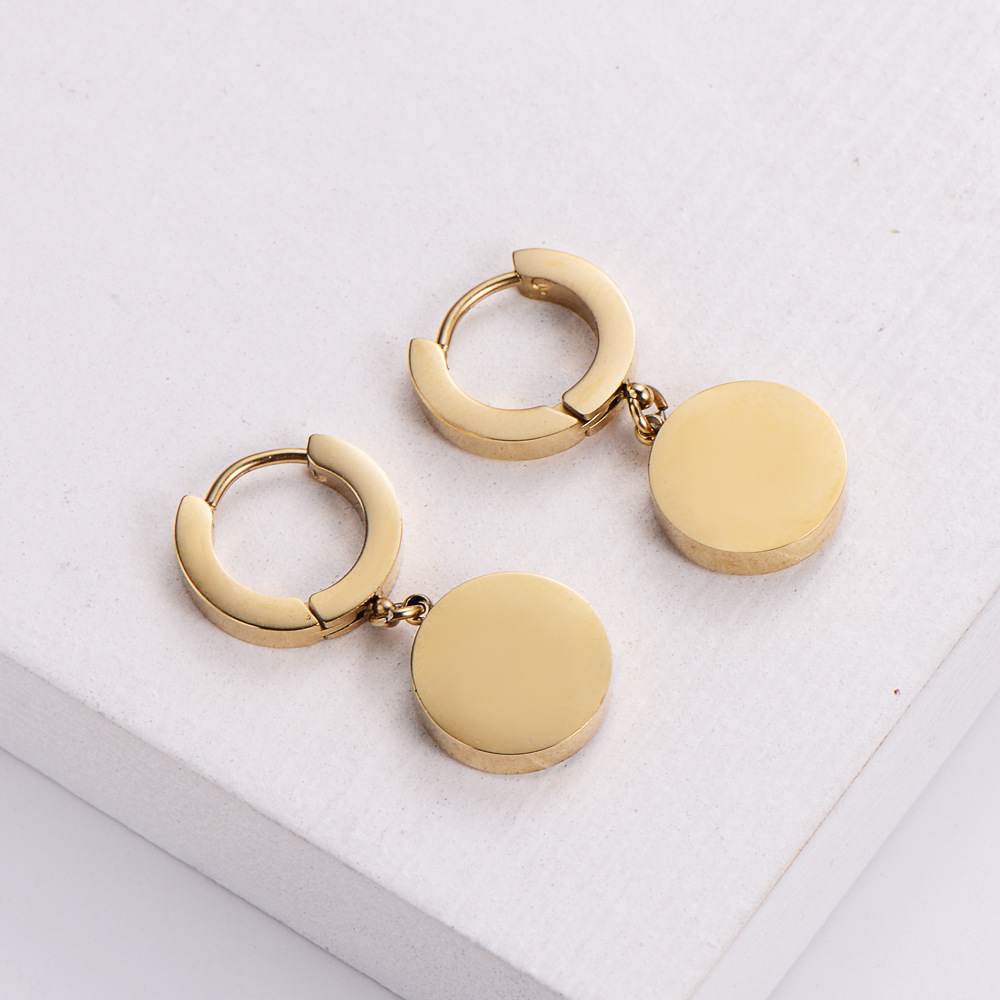 Fashion Round Titanium Steel Drop Earrings Plating Inlay Zircon Stainless Steel Earrings