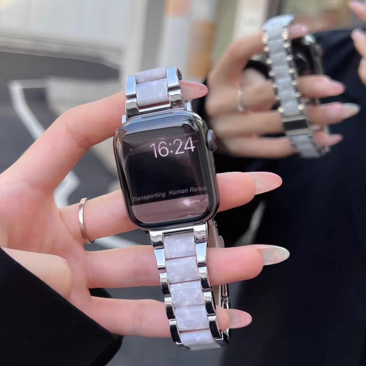 Nueva correa de metal con costuras de resina de cacao para Apple S10 Watch Apple Watch1-9 generación SE