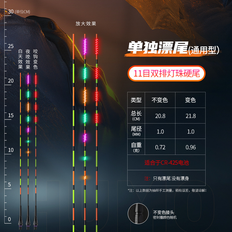 Láser de cola dura LED flotador de cola luminoso día y noche doble gancho de mordida decoloración flotador electrónico de alta sensibilidad pesca nocturna flotador de cola separada