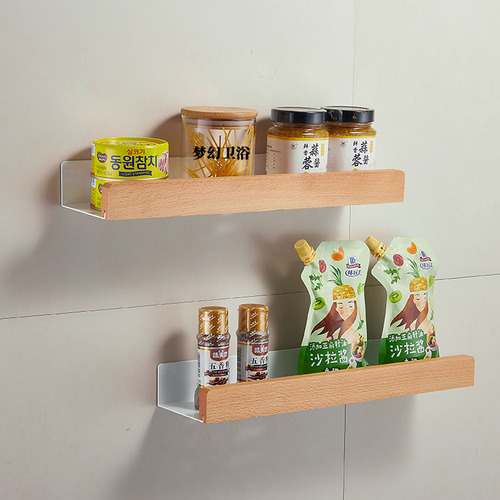 Kitchen log seasoning rack household punch-free wall-mounted seasoning bottle solid wood storage rack storage rack kitchen utensils bathroom