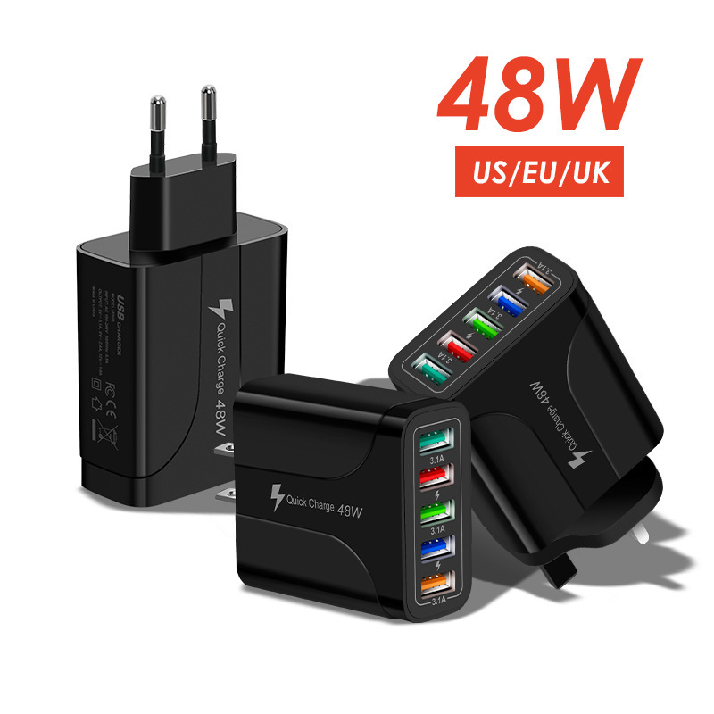 New Product 5Usb Fast Charging Mobile Phone Charger 15Wa Multi-Port Us, European and British Travel Charger Speed Adapter Charging Head