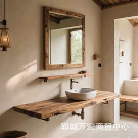 侘寂风实木浴室柜组合落地复古卫浴柜民宿洗漱台洗手台脸盆柜子