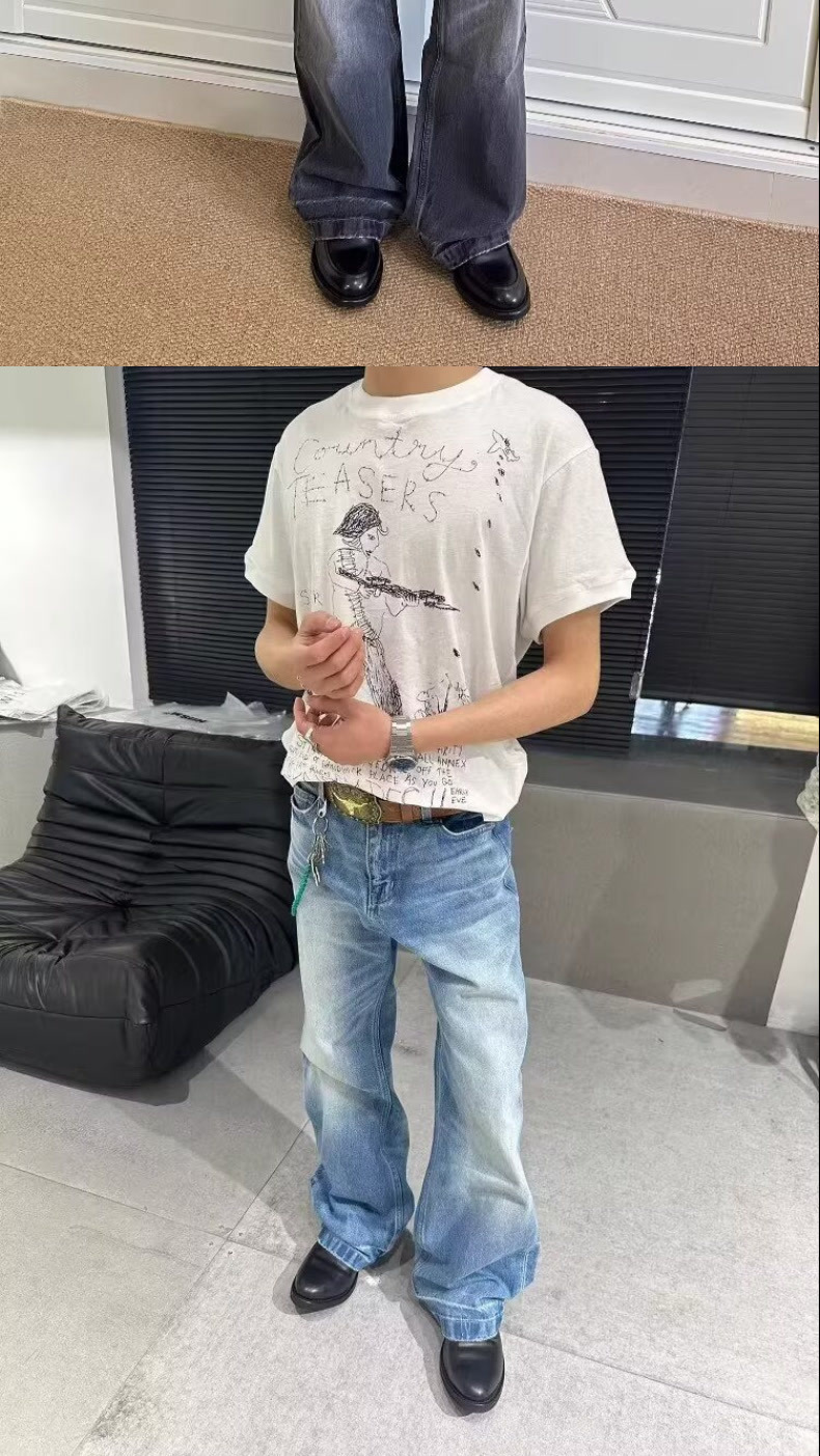 Retro High-Street Flared Jeans For Men & Women – Black Distressed Denim Pants, Loose Straight-Leg Vintage Style With Stretch Comfort​_mkmklike.com