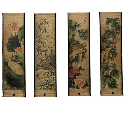New Chinese style antique-style imitation ancient four screens living room decoration painting scroll antique calligraphy study decoration painting wall art