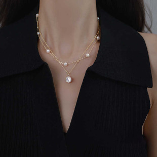 Double Layer Freshwater Pearl Necklace Women's High-end Retro Temperament Clavicle Chain Pearl Jewelry