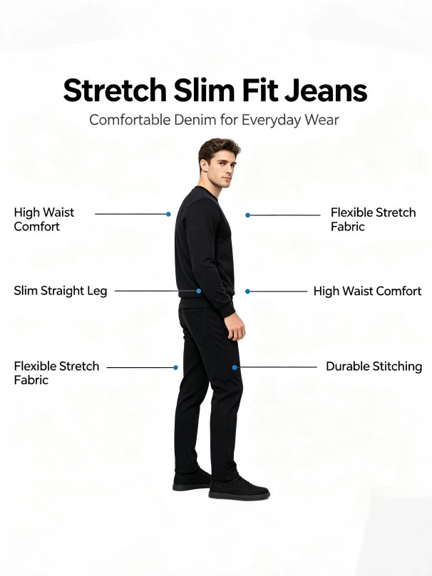 Pantalones de Mezclilla para Hombre, Elástico, Cintura Alta, para Uso Casual image 5