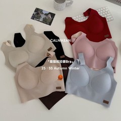 CalniKean0638猫猫绒轻暖Bra无痕舒适聚拢收副乳背心式无钢圈文胸