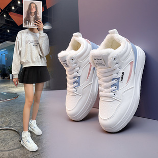 Velvet Warm Women's Cotton Shoes High-Top Shoes 2025 Winter New Versatile Export Large Size Sneakers Short Boots Qr-1627