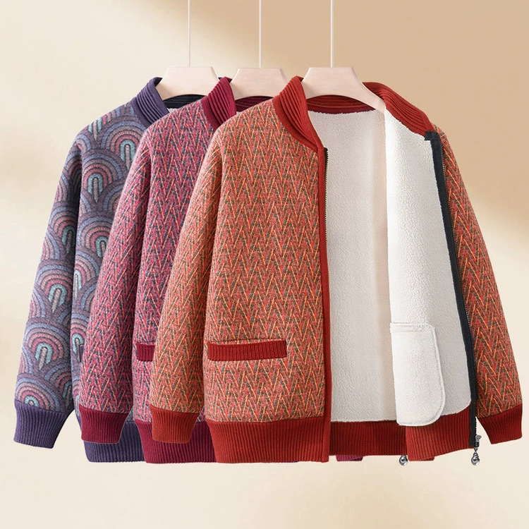 Теплые весенние и осенние топы для пожилых женщин, весенняя одежда для бабушек, толстые трикотажные свитера на флисовой подкладке, зимнее пальто для невысоких мам.